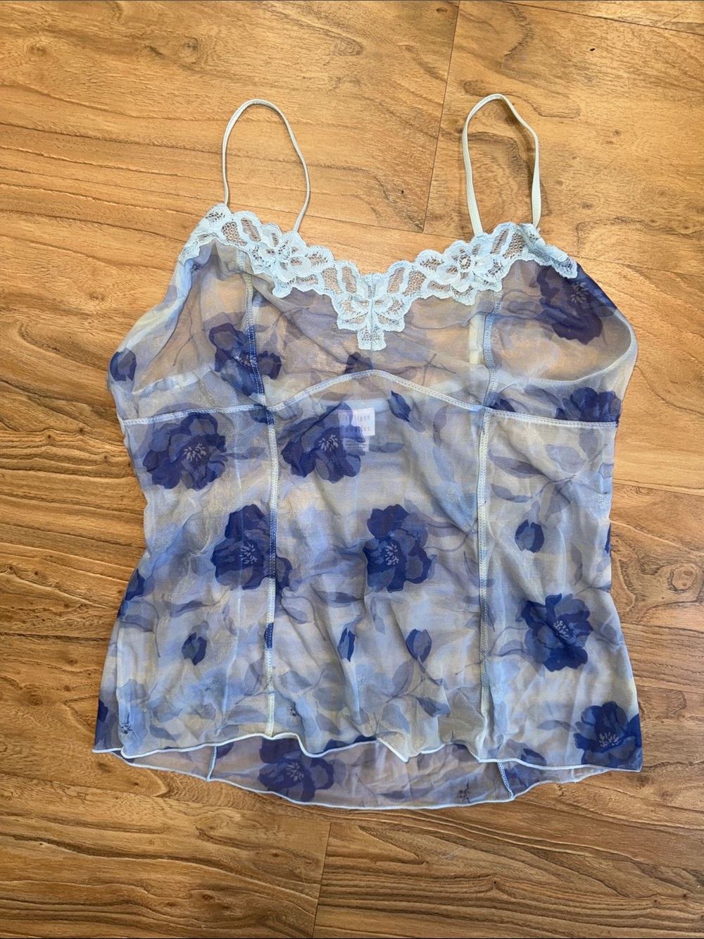 Gilligan & O'Malley Sheer Blue Floral Lace-Trim Cami
